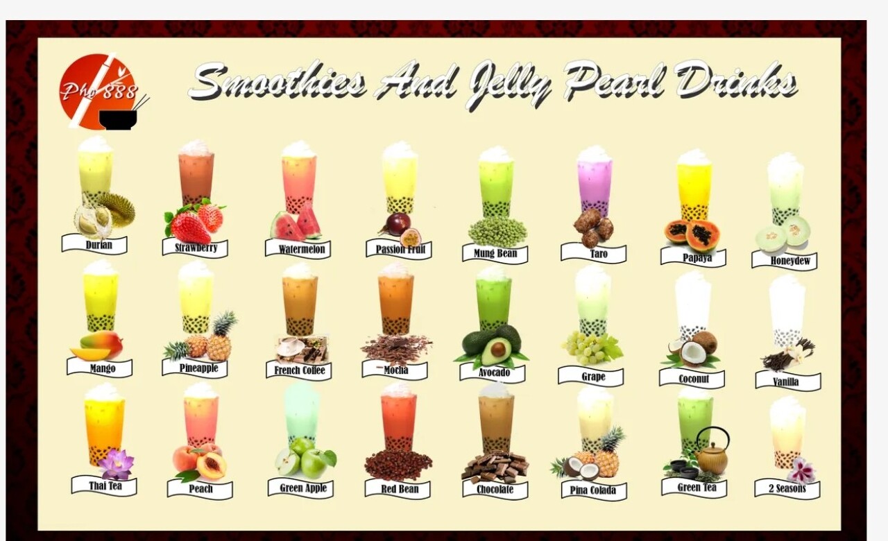 Smoothie jelly pearl drinks flavor menu